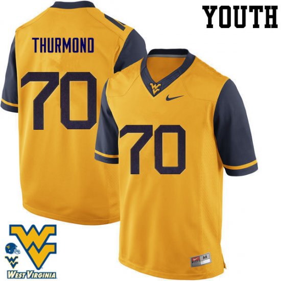 Youth West Virginia Mountaineers NCAA #70 Tyler Thurmond Gold Authentic Nike Stitched College Football Jersey DF15I84FH